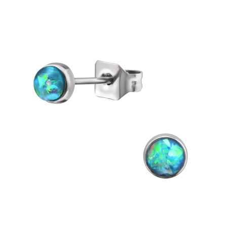 Hochglanzpolierter Stahl rund 5 mm mit Opal Ohrstecker aus Edelstahl Schmuck | All4silver