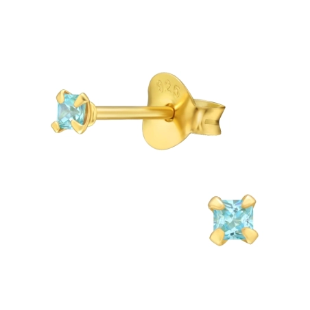 2 mm vergoldetes Quadrat Ohrstecker mit Zirkonia Steinen Schmuck | All4silver