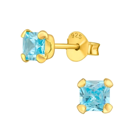 Vergoldetes Quadrat mit Zirkon 4mm Basic Ohrstecker Schmuck | All4silver