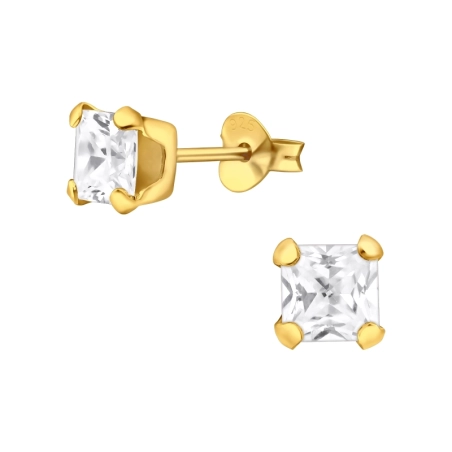 Vergoldetes Quadrat mit 5 mm Zirkon Basic Ohrstecker Schmuck | All4silver
