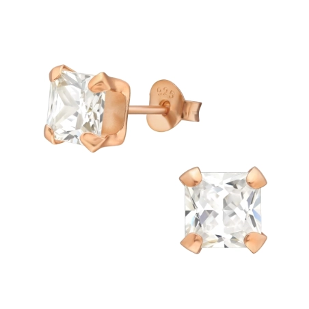 Quadrat mit Zirkon 6mm Basic Ohrstecker Schmuck | All4silver