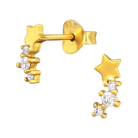 Der vergoldete Komet Ohrstecker mit Zirkonia Steinen Schmuck | All4silver