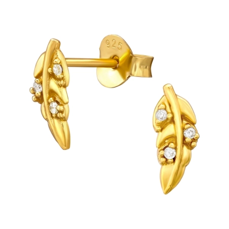 Vergoldetes Blatt mit Zirkon Ohrstecker mit Zirkonia Steinen Schmuck | All4silver