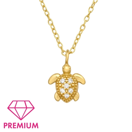 Vergoldete Schildkröte mit Zirkonia - Premium* Halsketten für Kinder Schmuck | All4silver