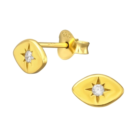 Vergoldetes Auge mit Stern Ohrstecker mit Zirkonia Steinen Schmuck | All4silver