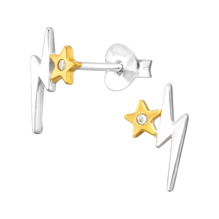 Blitz mit einem Stern Ohrstecker mit Zirkonia Steinen Schmuck | All4silver
