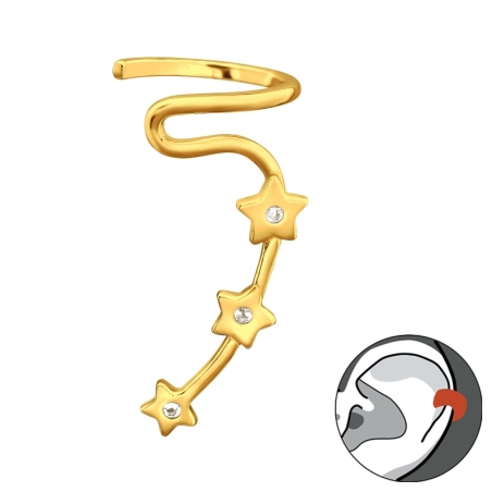 Vergoldete Sterne mit Zirkonen an einem Ohr Ohrklemme und Ohrkletterer Schmuck | All4silver