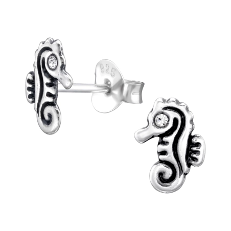 Oxidiertes Seepferdchen Ohrstecker mit Steinen Schmuck | All4silver