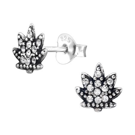Oxidiertes Hanfblatt Ohrstecker mit Kristall Schmuck | All4silver