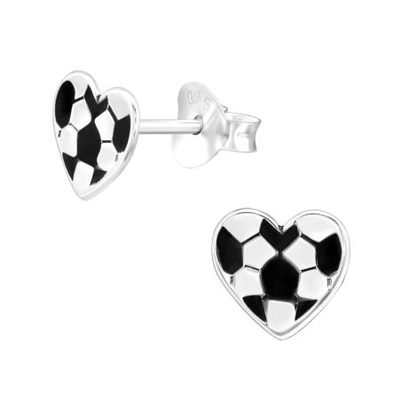 Lasergeschnittener herzförmiger Fußball Ohrstecker mit Emaillefarben Schmuck | All4silver