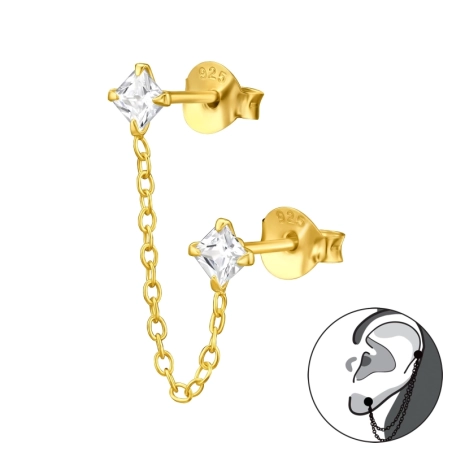 Zwei Zirkone verbunden mit einer vergoldeten Kette Geometrischer Schmuck Schmuck | All4silver