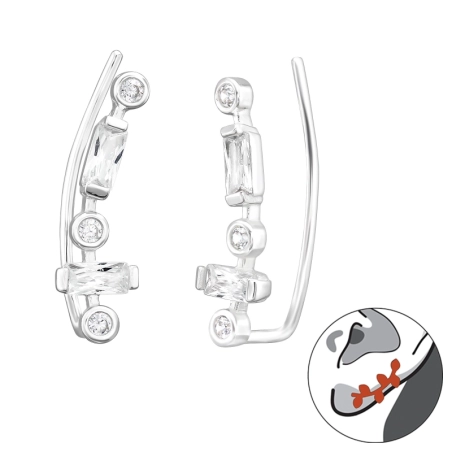 Geometrische Formen in Linie Ohrklemme und Ohrkletterer Schmuck | All4silver