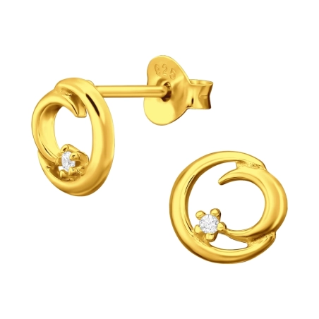 Vergoldeter Halbmond mit Zirkon Ohrstecker mit Zirkonia Steinen Schmuck | All4silver
