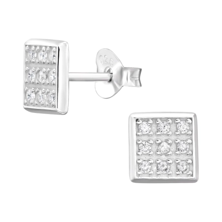 Quadrat mit Zirkonen Ohrstecker mit Zirkonia Steinen Schmuck | All4silver
