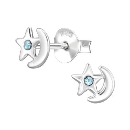 Mond und Stern Ohrstecker mit Kristall Schmuck | All4silver