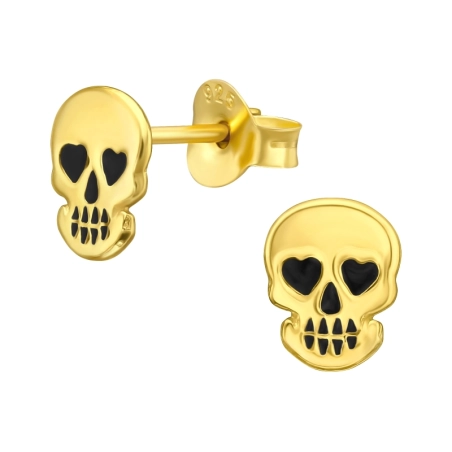 Vergoldeter Schädel Ohrstecker mit Emaillefarben Schmuck | All4silver