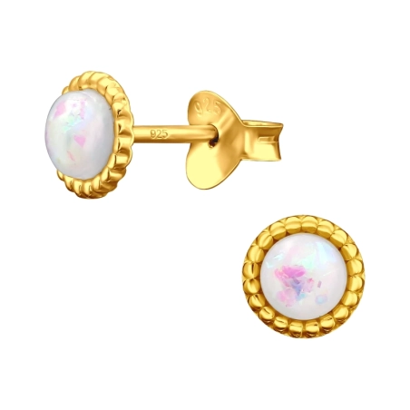 4 mm vergoldeter runder Opal Ohrstecker mit Halbedelsteinen Schmuck | All4silver