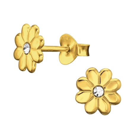 Vergoldete Blume Ohrstecker mit Kristall Schmuck | All4silver