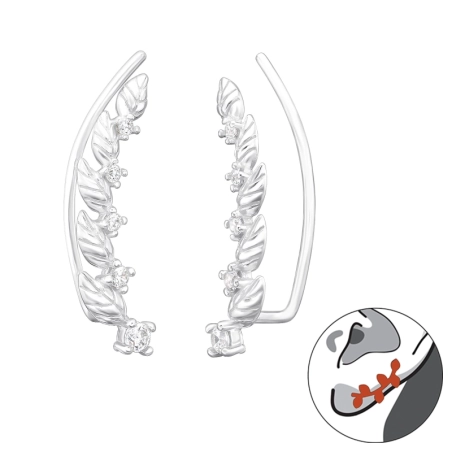 Blätter mit Zirkonen Ohrklemme und Ohrkletterer Schmuck | All4silver