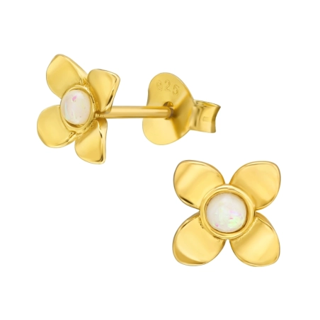 Vergoldete Blume mit Opal Ohrstecker mit Halbedelsteinen Schmuck | All4silver