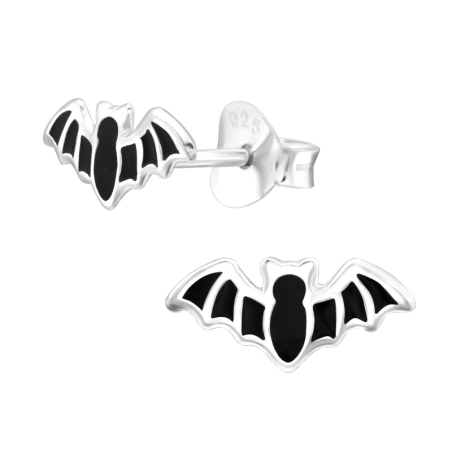 Schwarze Fledermaus Ohrstecker mit Emaillefarben Schmuck | All4silver