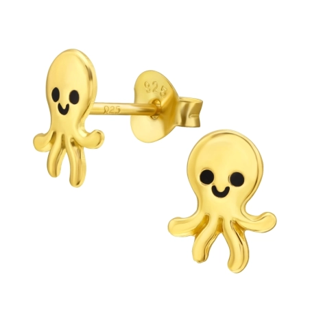 Vergoldeter Oktopus Ohrstecker mit Emaillefarben Schmuck | All4silver
