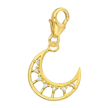 Vergoldeter Halbmond mit Zirkonen - Schmuck Silber 925 Schließe Amulette
