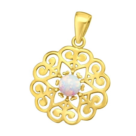 Vergoldete Blume mit Opal Anhänger mit Zirkonia Steinen Schmuck | All4silver
