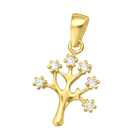 Vergoldeter Lebensbaum mit Zirkonen Anhänger mit Zirkonia Steinen Schmuck | All4silver