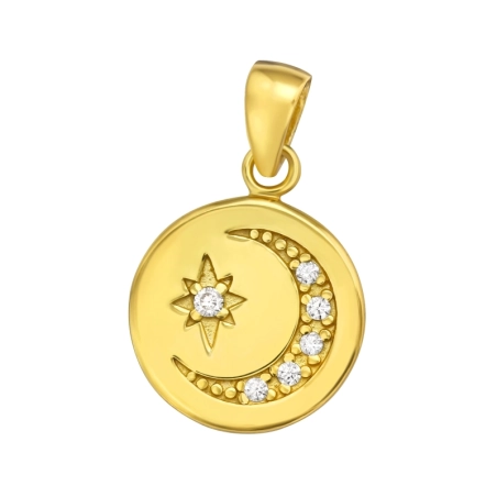 Vergoldeter Mond und Sterne Anhänger mit Zirkonia Steinen Schmuck | All4silver