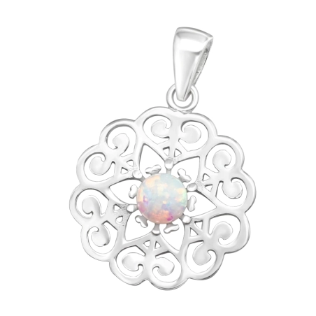 Blume mit Opal Anhänger mit Zirkonia Steinen Schmuck | All4silver