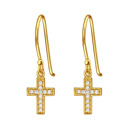 Vergoldetes Kreuz mit Zirkonen verziert - Schmuck Ohrringe aus Silber 925 mit Zirkon
