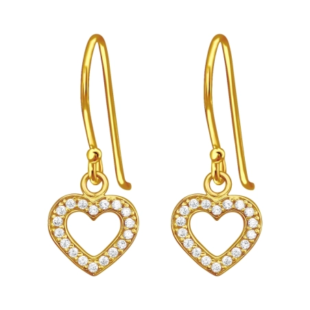 Vergoldetes hängendes Herz mit Zirkonen Ohrringe mit Zirkonia Steinen Schmuck | All4silver
