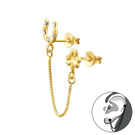 Vergoldetes Hufeisen und Kleeblatt mit Kette Schmuck im Angebot Schmuck | All4silver