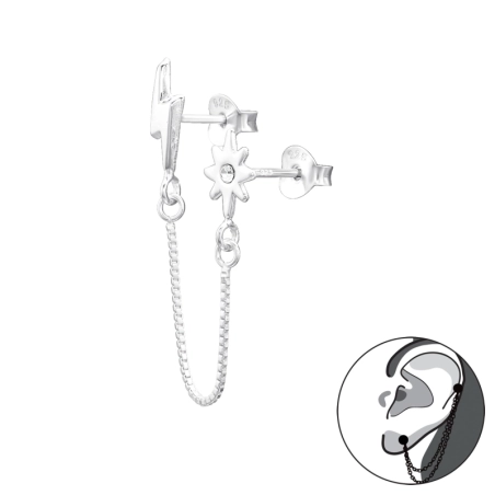 Blitz und Stern mit einer Kette verbunden Sterne, Mond & Sonne Schmuck | All4silver