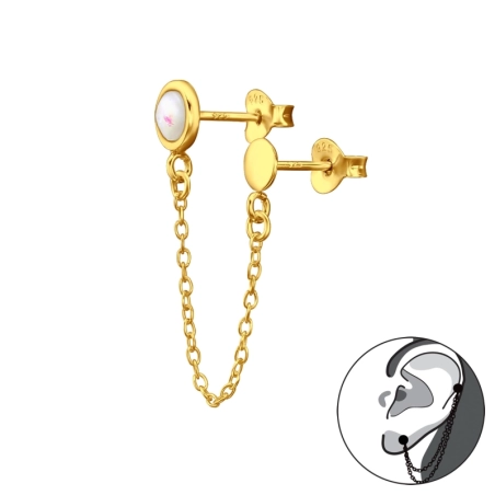 Vergoldeter Opal und Kugel an einer Kette befestigt Doppelseitige Ohrstecker Schmuck | All4silver