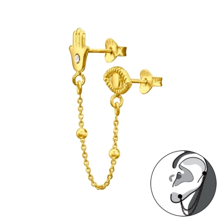 Vergoldete Hamsa und böser Blick mit Kette verbunden Religions-Schmuck Schmuck | All4silver
