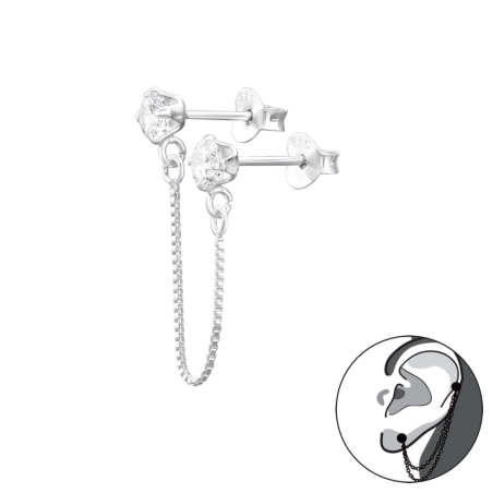 4 mm runde Zirkone, die an einer Kette befestigt sind Doppelseitige Ohrstecker Schmuck | All4silver