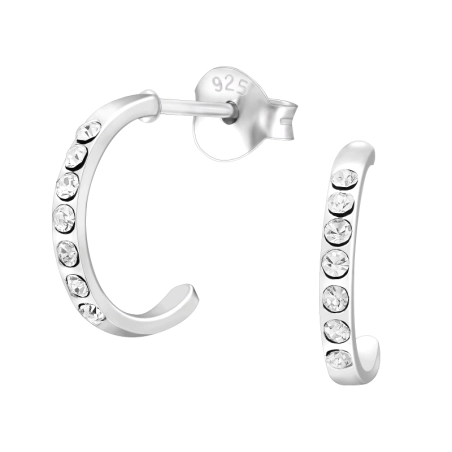 Halbkreis mit Kristallen Glatte Ohrstecker Schmuck | All4silver
