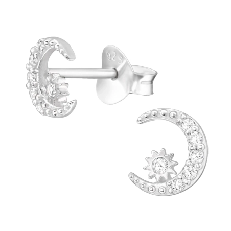 Mond & Stern mit Zirkonen - Ohrstecker aus 925er Sterlingsilber mit Zirkonen