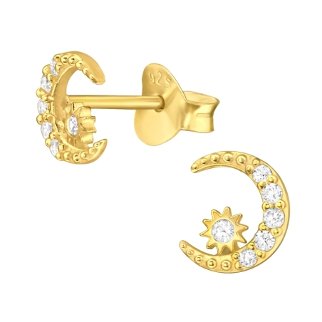 Vergoldeter Mond &amp; Stern mit Zirkonen Ohrstecker mit Zirkonia Steinen Schmuck | All4silver