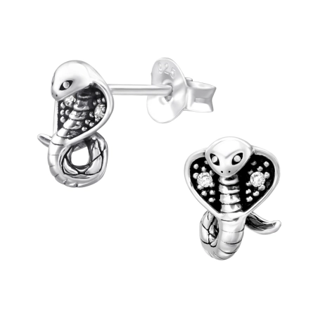 Oxidierte Kobra mit Zirkonen Ohrstecker mit Zirkonia Steinen Schmuck | All4silver