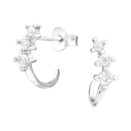 Zirkone in einem gebogenen Halbkreis Ohrstecker mit Zirkonia Steinen Schmuck | All4silver