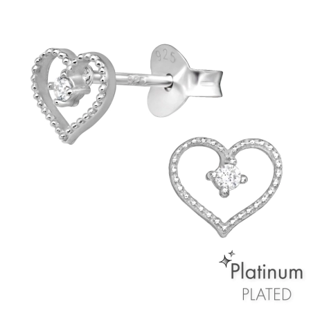 Herz - Platin Ohrstecker mit Zirkonia Steinen Schmuck | All4silver