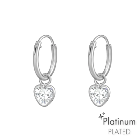 Hängendes Herz - Platin Creolen Ohrringe Schmuck | All4silver