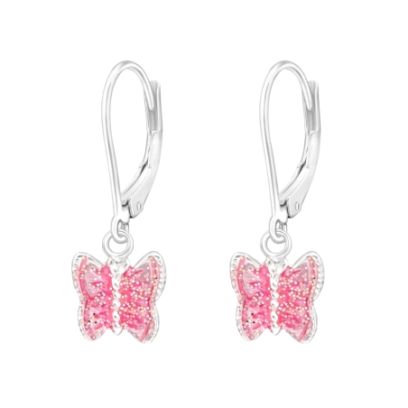 Schmetterling mit rosa Glitter Ohrringe für Kinder Schmuck | All4silver