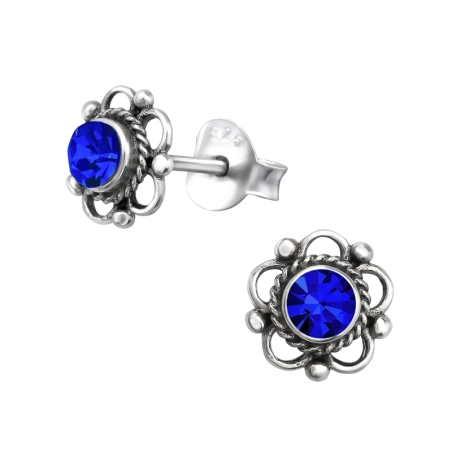 Oxidierte Blume mit rosafarbenem Kristall Ohrstecker mit Kristall Schmuck | All4silver