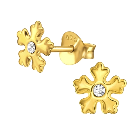 Vergoldete Schneeflocke Ohrstecker mit Kristall Schmuck | All4silver