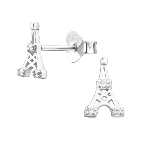 Eiffelturm Ohrstecker mit Zirkonia Steinen Schmuck | All4silver