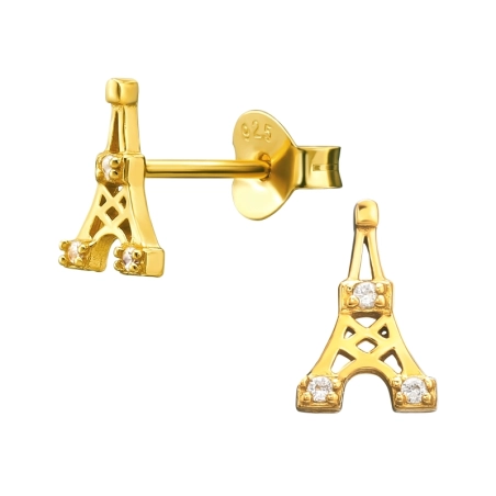 Eiffelturm Ohrstecker mit Zirkonia Steinen Schmuck | All4silver